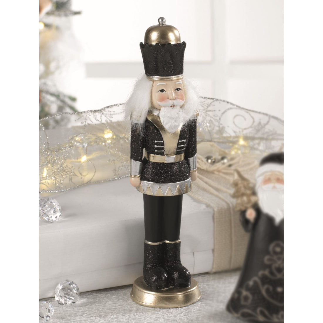MASCAGNI CASA - Soldatino Natale Statuina Decorazione Natalizia 22,5 cm Nero Oro Resina