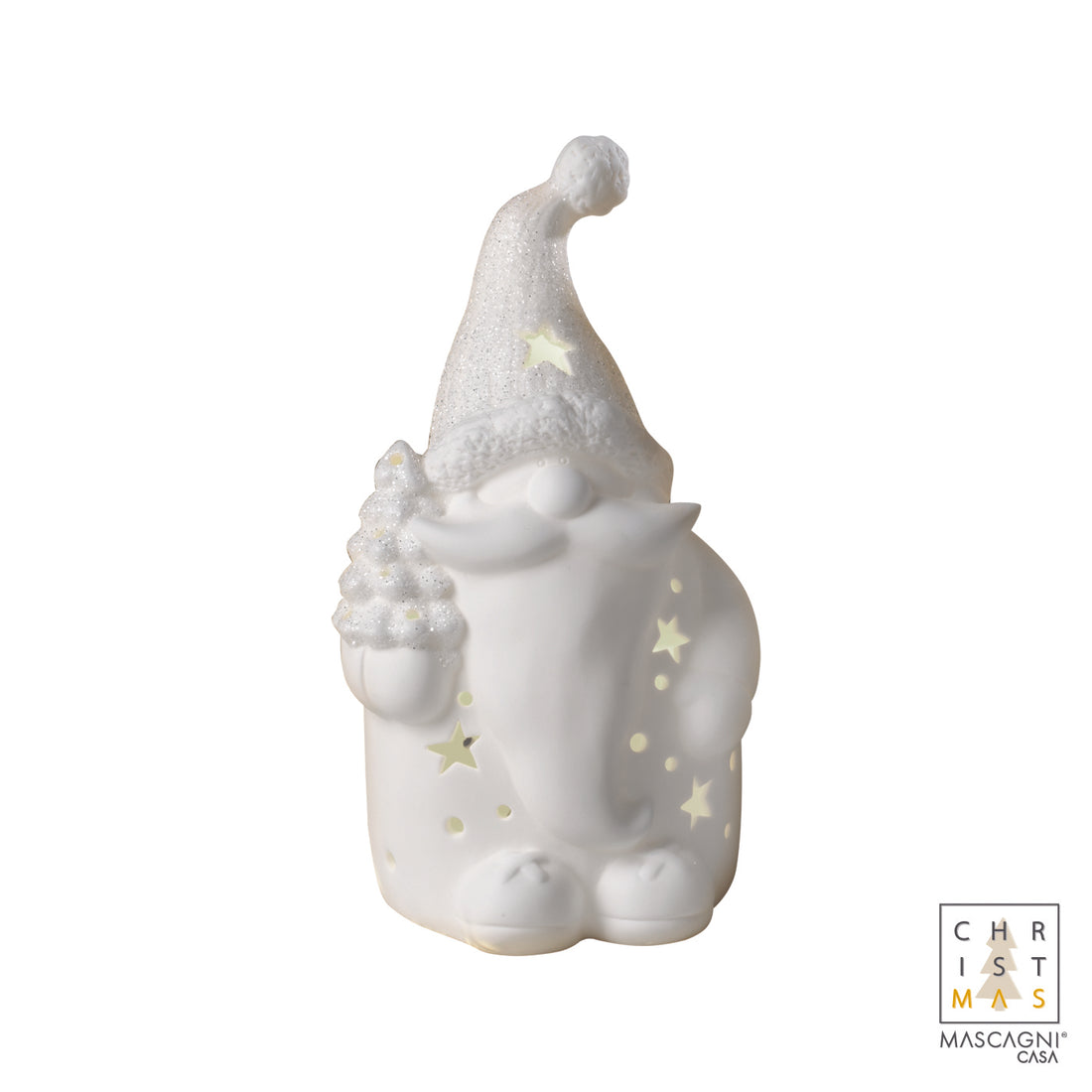 MASCAGNI CASA - Babbo Natale LED Statuina Decorazione Natalizia Bianca 15,5 cm Ceramica