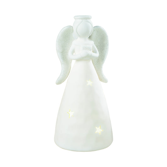MASCAGNI CASA - Angelo LED Statuina Decorazione Natalizia Bianca 17,5 cm Ceramica