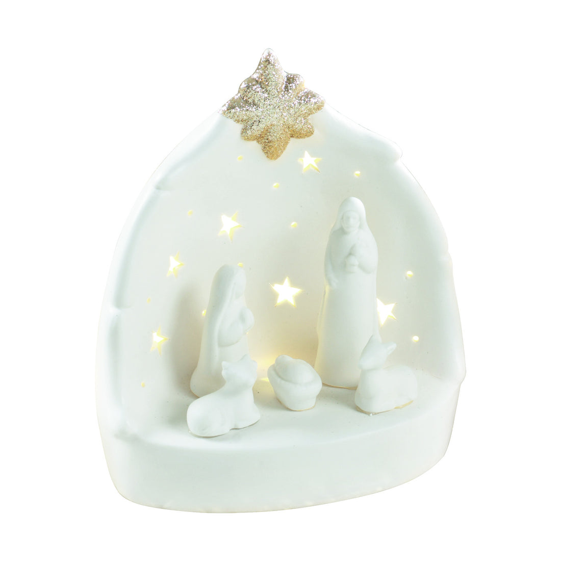 MASCAGNI CASA - Presepe Statuina LED Natale Decorazione Natalizia 18 cm Ceramica