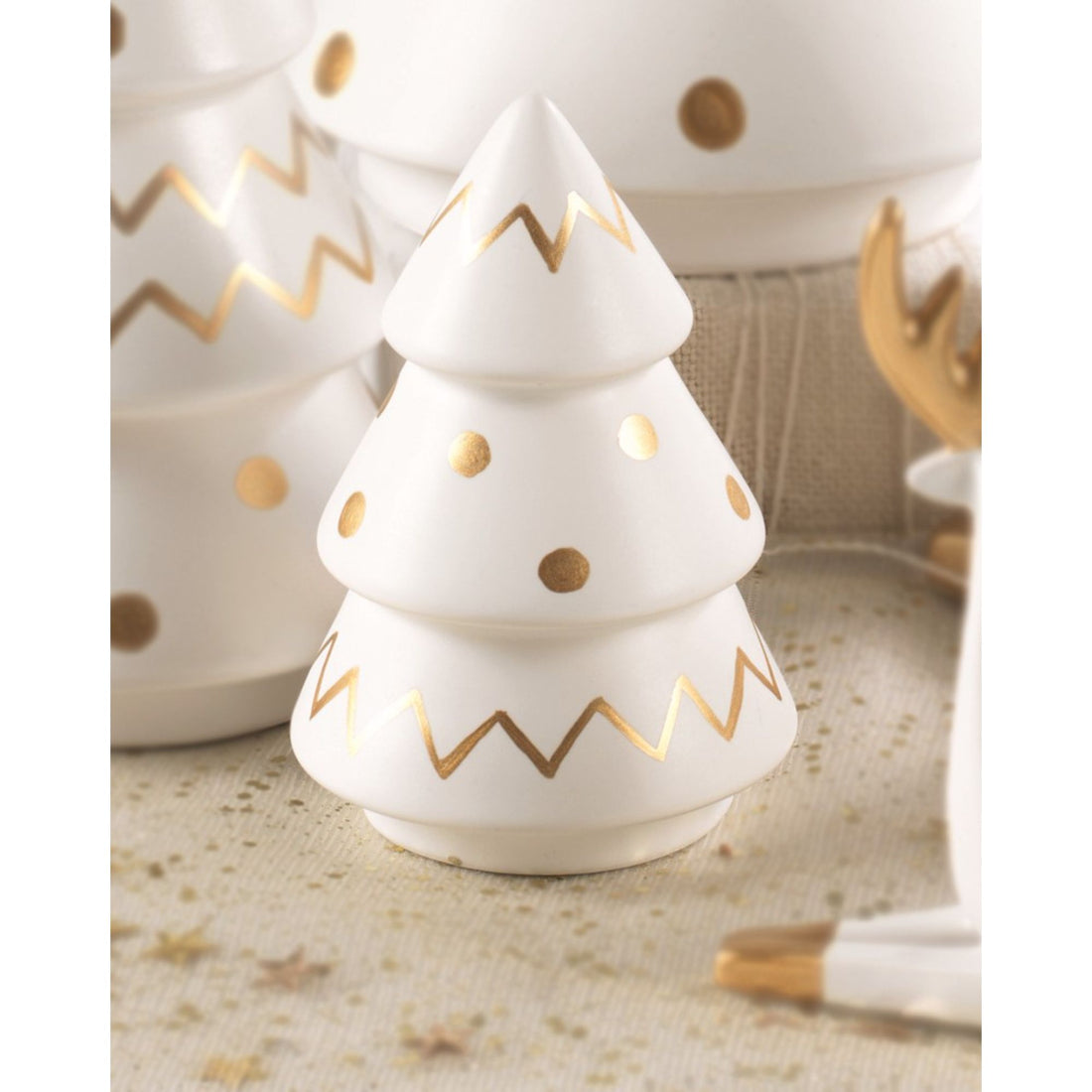 MASCAGNI CASA - Albero di Natale Decorazione Natalizia Bianco Oro 14,5 cm Ceramica
