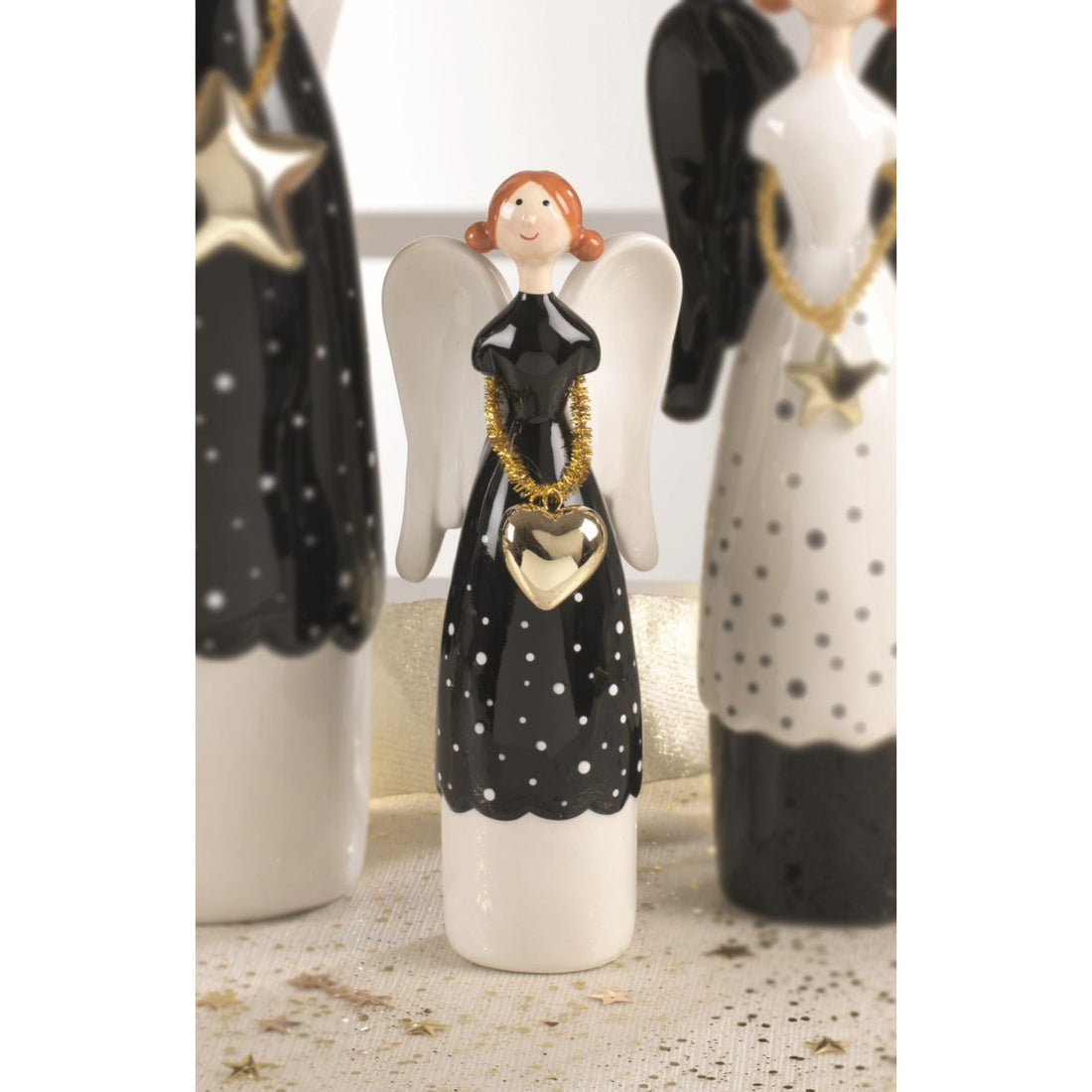 MASCAGNI CASA - Angelo di Natale Decorazione Natalizia Nero Oro 23,6 cm Ceramica