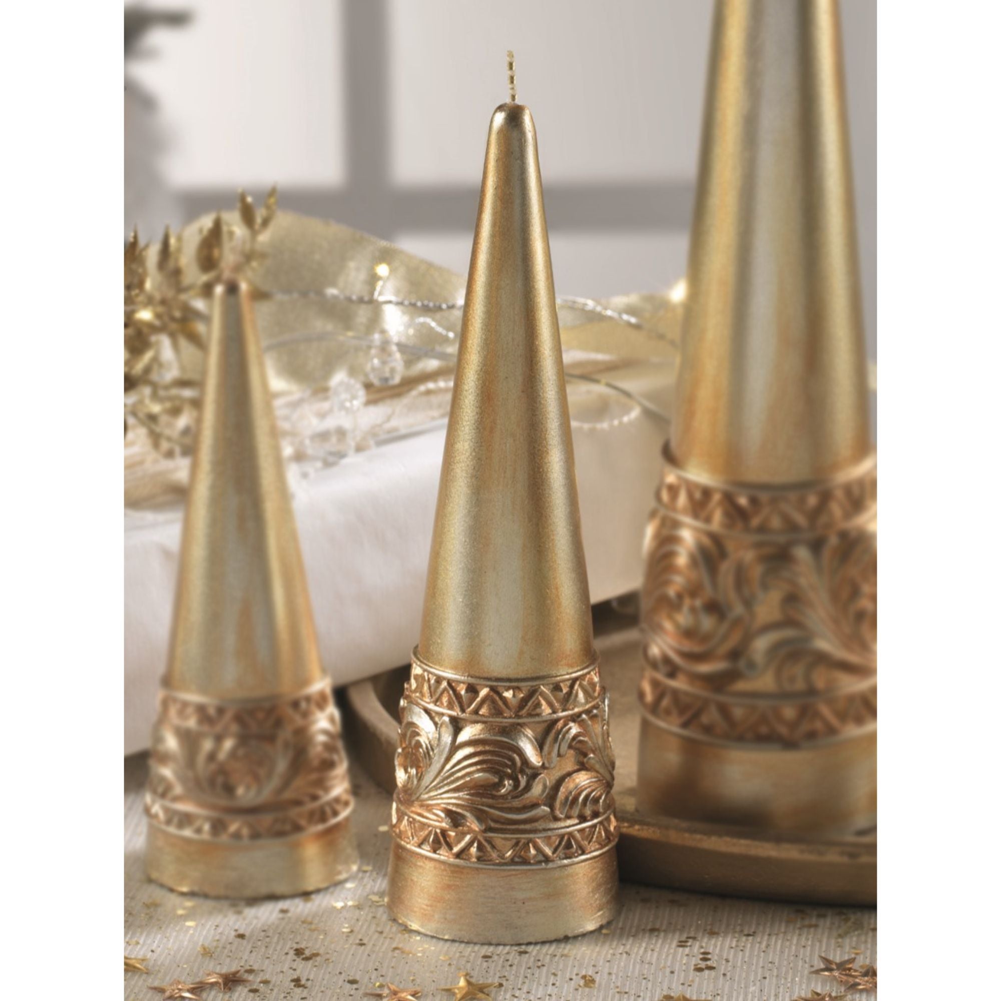 MASCAGNI CASA - Candela di Natale Oro Albero 20 cm Decorazione Natalizia Cera