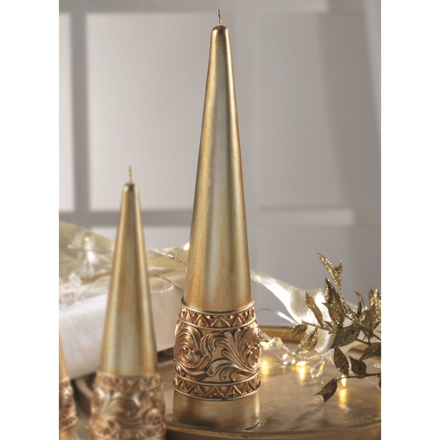 MASCAGNI CASA - Candela di Natale Oro Albero 30 cm Decorazione Natalizia Cera