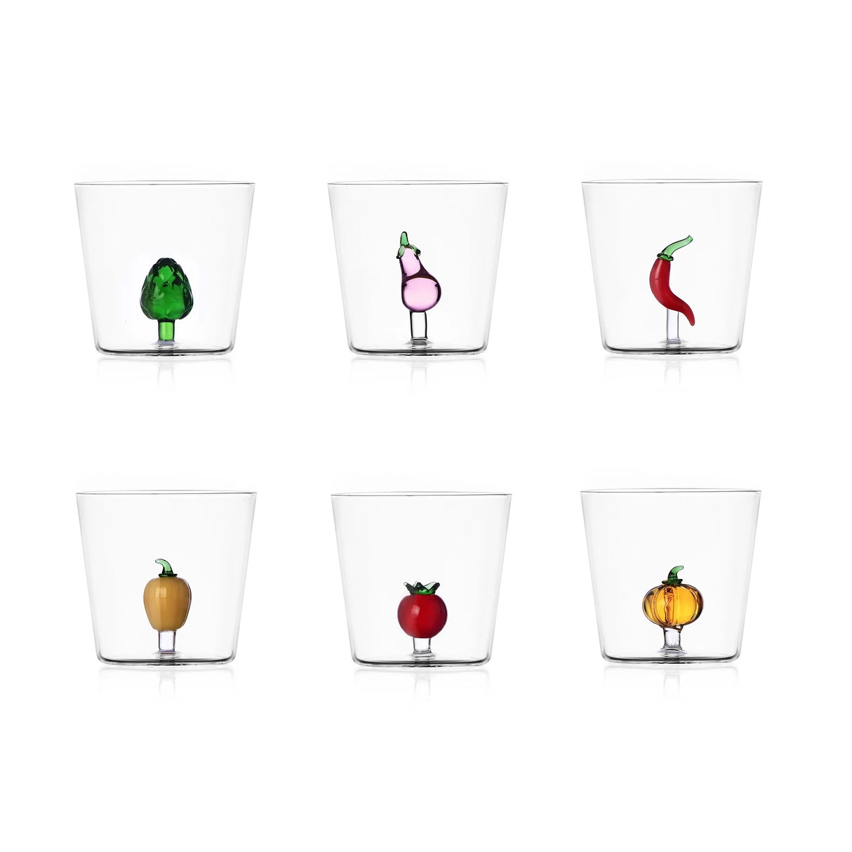 ICHENDORF Vegetables Set 6 Pezzi Tumbler Bicchieri 8,5cm 350ml Vetro Borosilicato