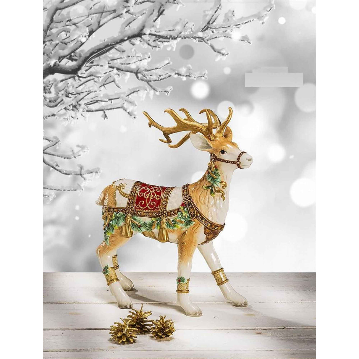 FITZ & FLOYD Figura Statua Renna Decorazione Natale 38x44cm Porcellana