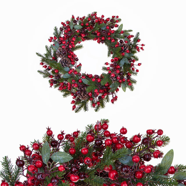 BIANCHI DINO - Corona di Natale Ghirlanda Bacche Rosse 50 cm Decorazione Natalizia