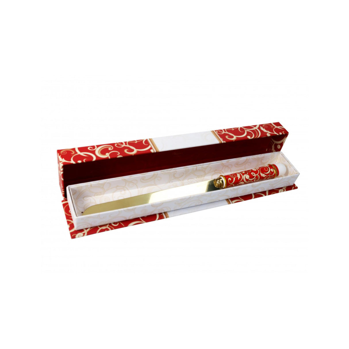 BRANDANI - Coltello Torta Filo D'Oro Rosso Champagne c/ Manico Ceramica 34 cm Acciaio Inox