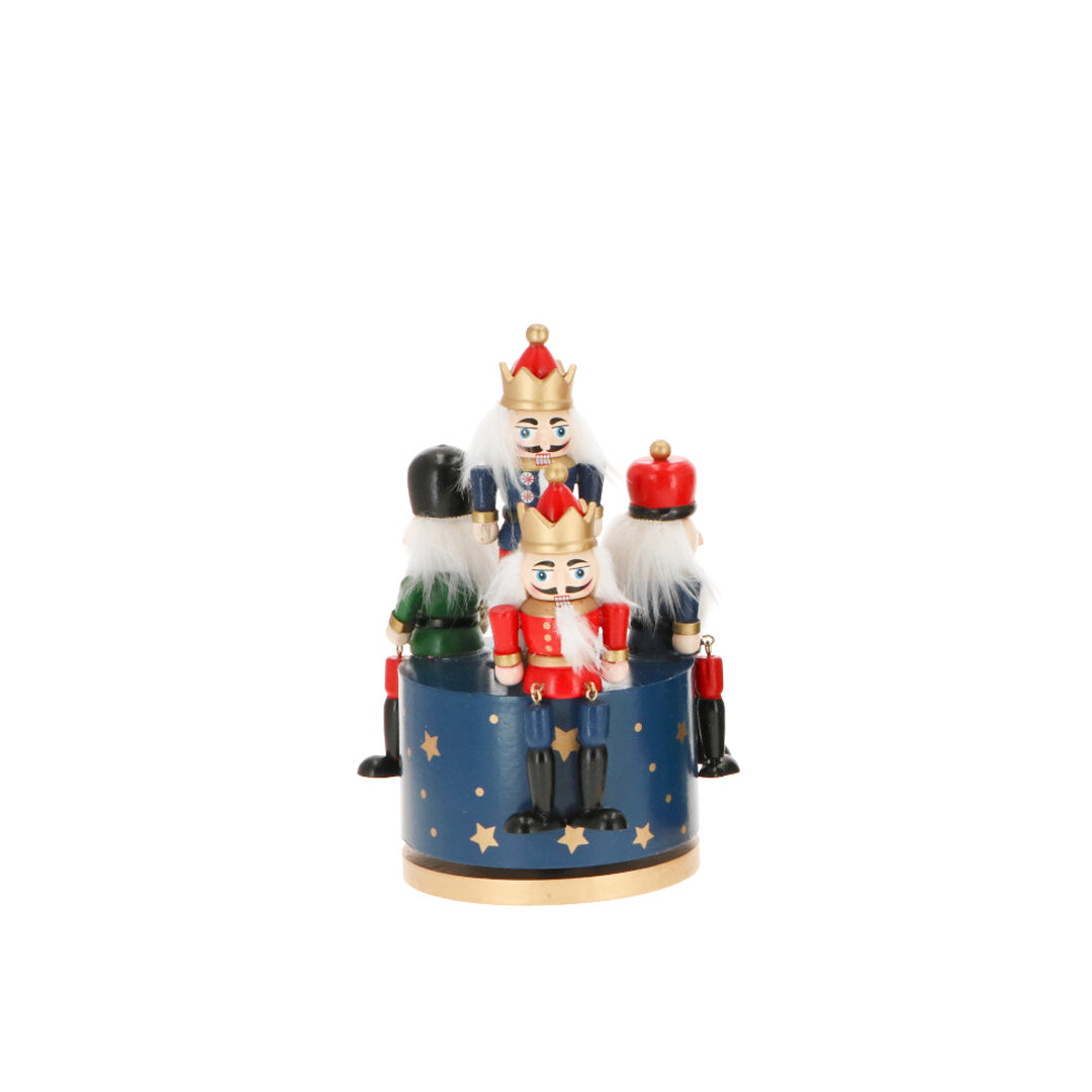 TIMSTOR - Carillon con Schiaccianoci Soldatini di Natale Musicale 20cm Blu Legno