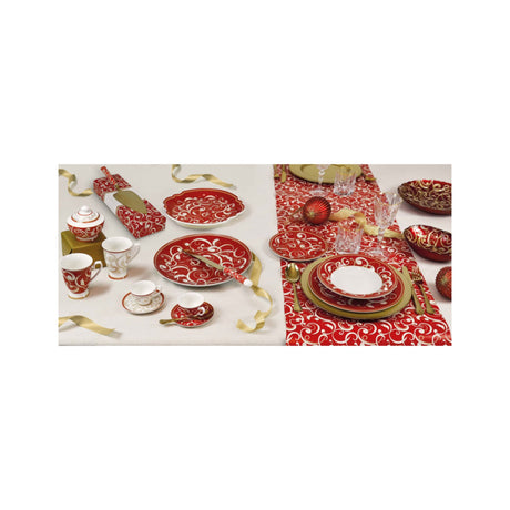 BRANDANI - Filo D'Oro Piatto da Portata Rosso Natale Porcellana Tavola Natalizia 52710