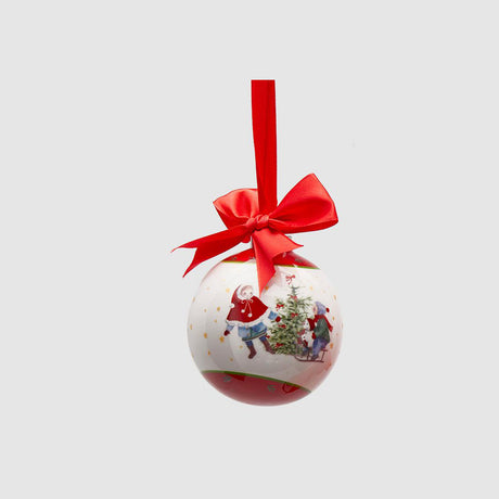 EDG Addobbo Sfera Pallina Albero di Natale 8cm in Ceramica Bianco Rosso