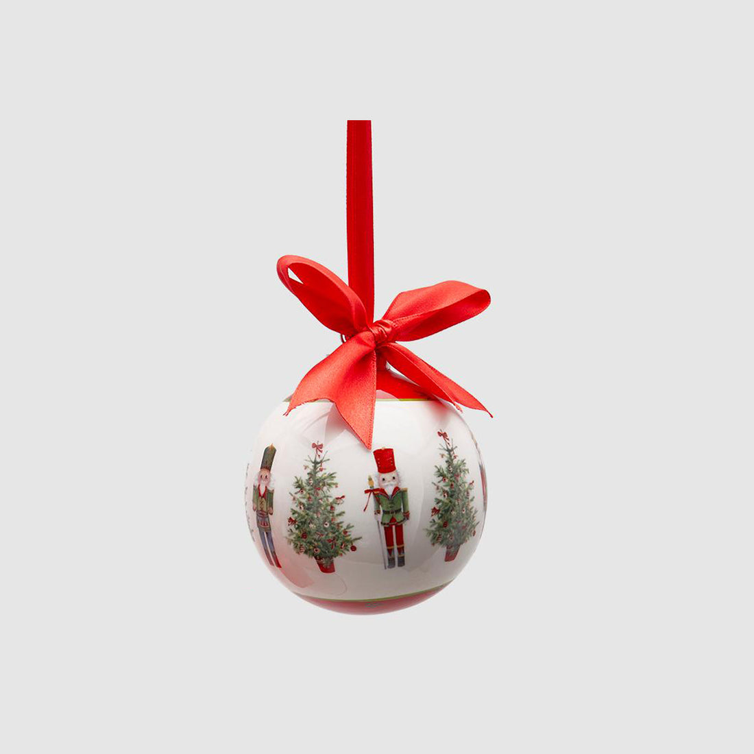 EDG Addobbo Sfera Pallina Albero di Natale 8cm in Ceramica Bianco Rosso