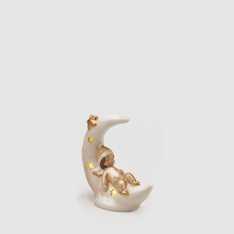 EDG - Angelo Lanterna Luna con LED 12cm Ceramica Decorazione Natalizia