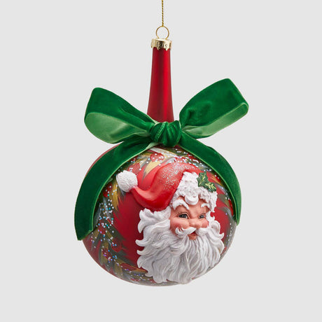 EDG Sfera Pallina di Natale Albero di Natale 10cm con Babbo Natale in Vetro Rosso