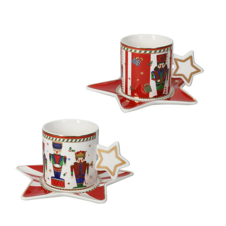 BRANDANI Lo Schiaccianoci Tazza da The Set 2 Pezzi 8x15,5cm Porcellana Tavola Natalizia