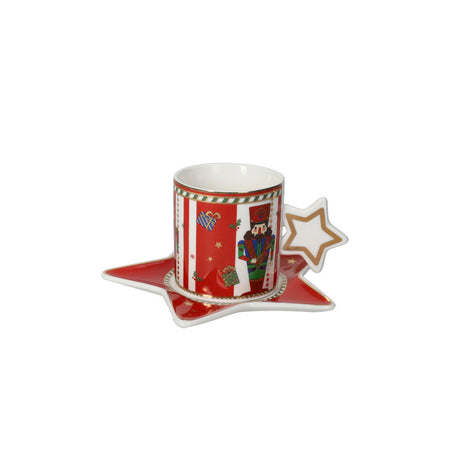 BRANDANI Lo Schiaccianoci Tazza da The Set 2 Pezzi 8x15,5cm Porcellana Tavola Natalizia