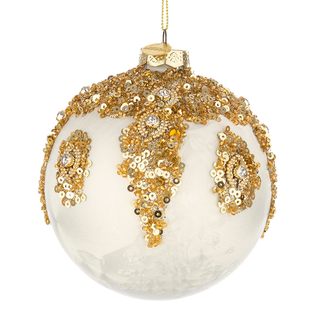 BIZZOTTO Sfera Pallina Albero di Natale in Vetro Melissa Paillettes 10cm Bianco Oro