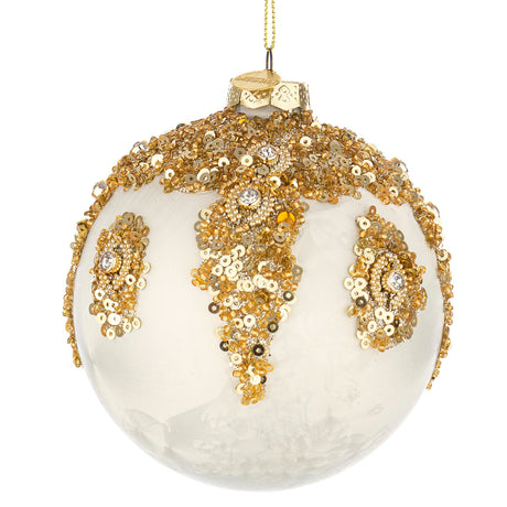 BIZZOTTO Sfera Pallina Albero di Natale in Vetro Melissa Paillettes 10cm Bianco Oro