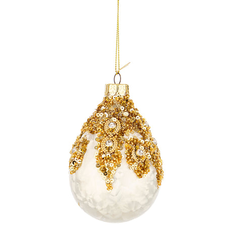 BIZZOTTO Pendaglio Pallina Albero di Natale in Vetro Melissa Paillettes 9x8cm Bianco Oro