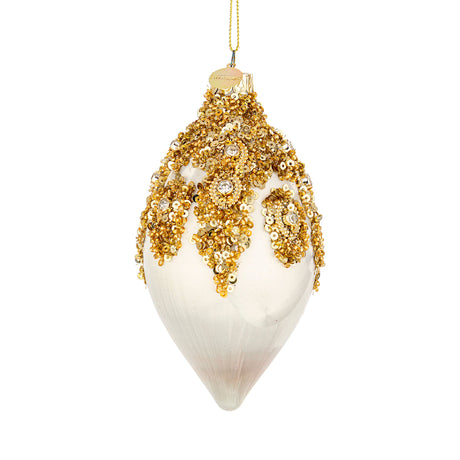 BIZZOTTO Pendaglio Pallina Albero di Natale in Vetro Melissa Paillettes 13x6,5cm Bianco Oro