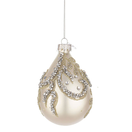 BIZZOTTO Sfera Pallina Albero di Natale in Vetro Droplet 10cm Bianco Perlato