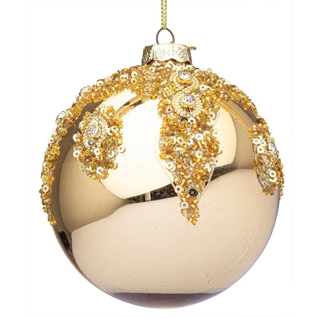 BIZZOTTO Sfera Pendaglio Albero di Natale in Vetro Melissa 10cm Oro Paillettes