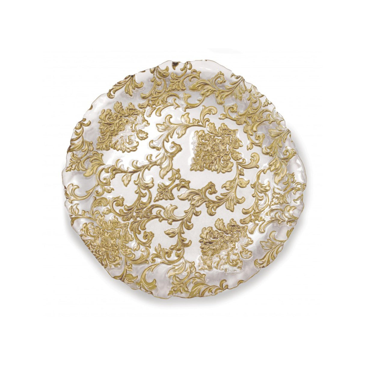 BRANDANI - Ciotola Piatto Damasco Gold cm 38 Tavola Natalizia Vetro 51023