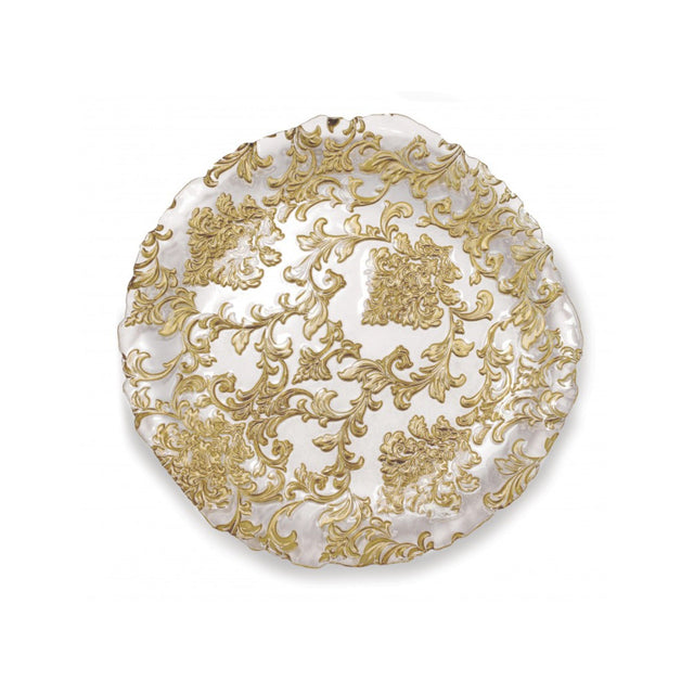 BRANDANI - Ciotola Piatto Damasco Gold cm 38 Tavola Natalizia Vetro 51023