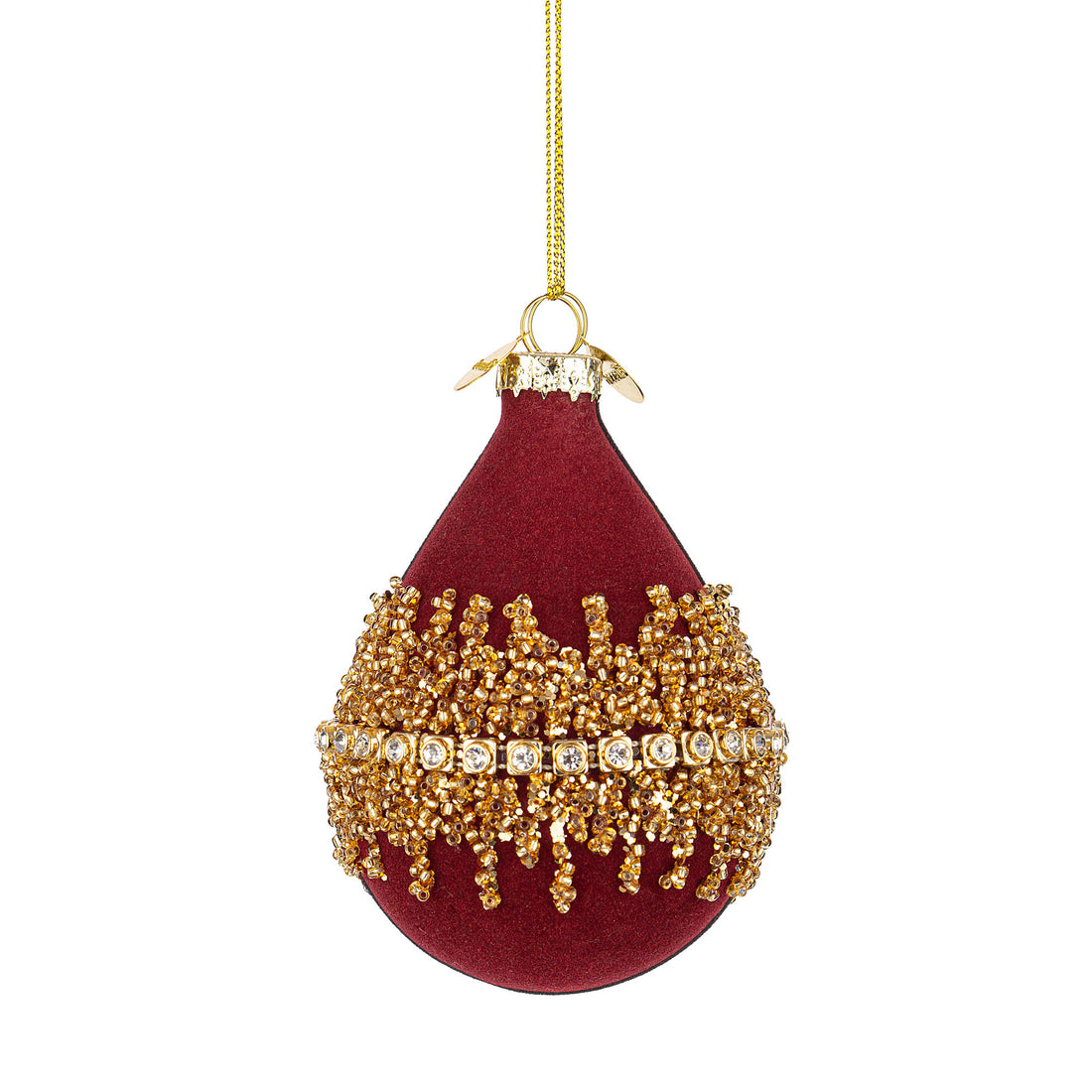 BIZZOTTO Sfera Pallina Pendaglio Albero di Natale in Vetro Luxury 10cm Rosso Oro Velluto