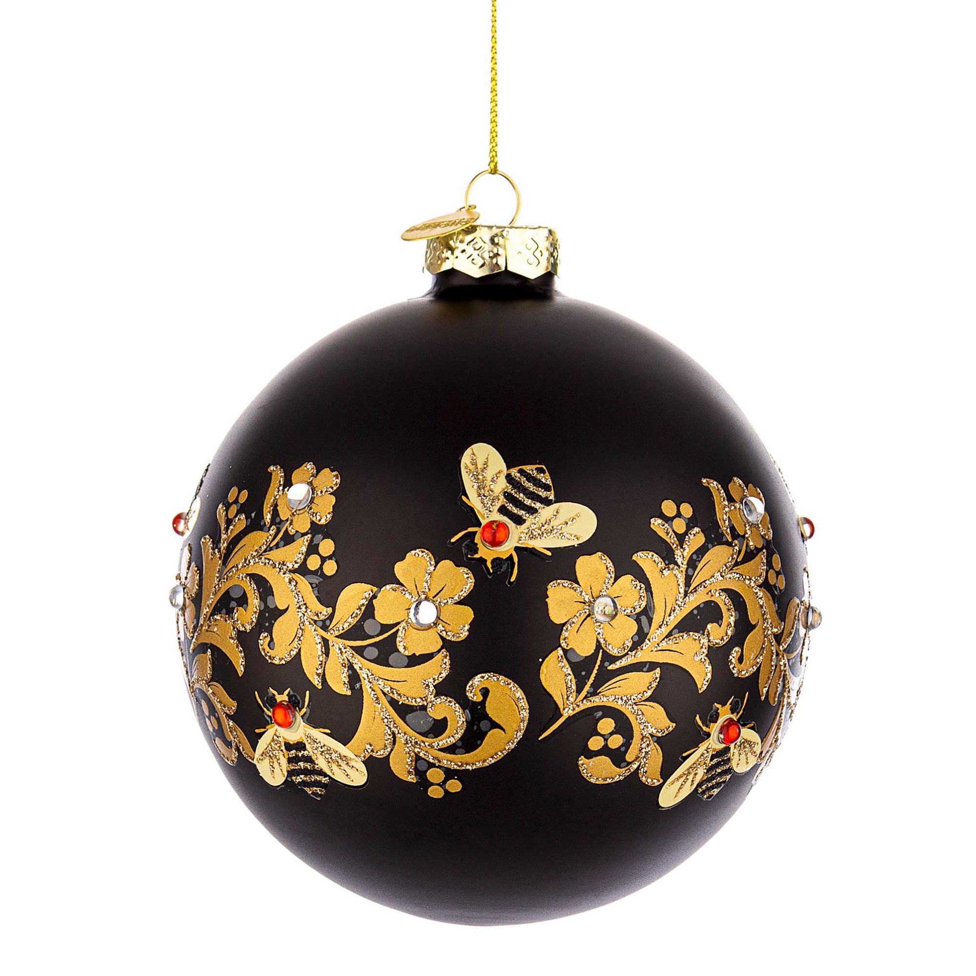 BIZZOTTO - Sfera Pallina Albero di Natale Honeybee 10 cm Vetro Nero