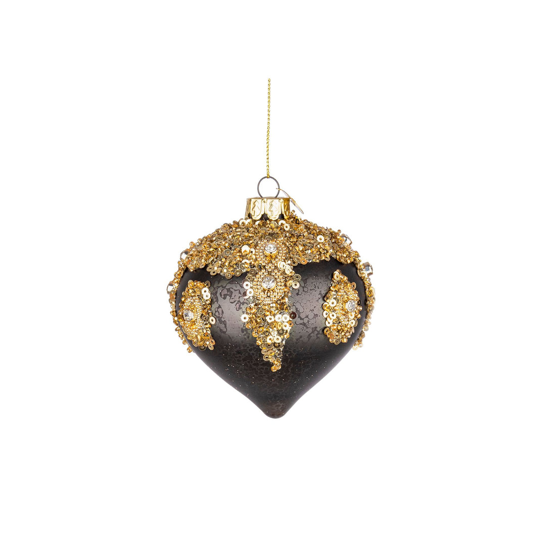 BIZZOTTO - Sfera Pallina Albero di Natale Melissa Pendaglio 9 cm Vetro Nero Oro