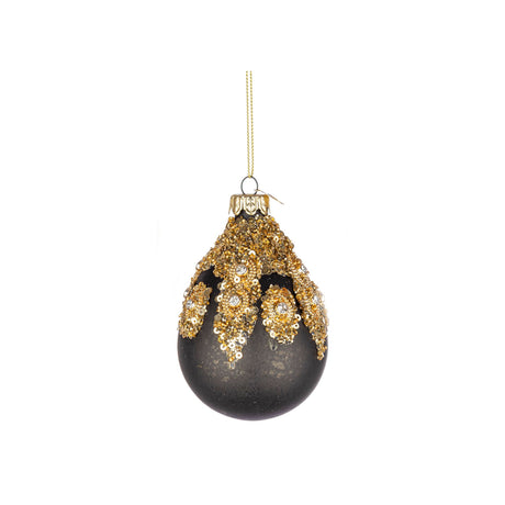 BIZZOTTO - Sfera Pallina Albero di Natale Melissa Pendaglio 10 cm Vetro Nero Oro