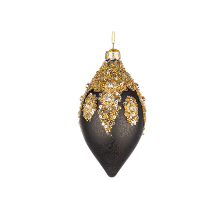 BIZZOTTO - Sfera Pallina Albero di Natale Melissa Pendaglio 13 cm Vetro Nero Oro