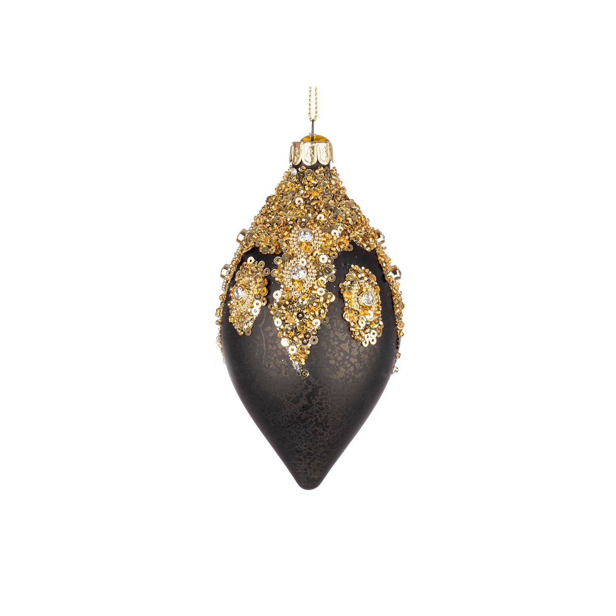 BIZZOTTO - Sfera Pallina Albero di Natale Melissa Pendaglio 13 cm Vetro Nero Oro