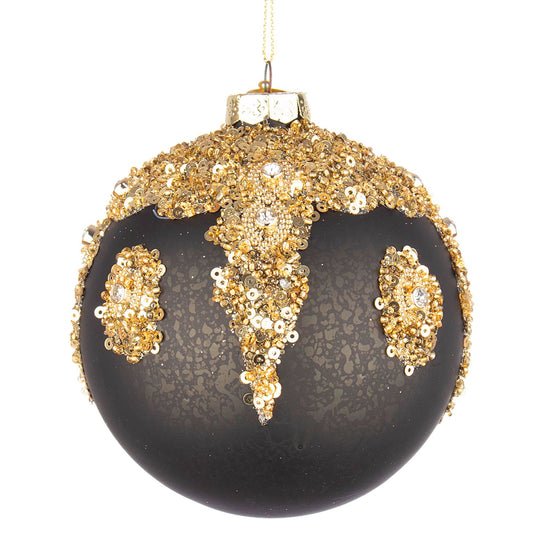 BIZZOTTO - Sfera Pallina Albero di Natale Melissa Pendaglio 10 cm Vetro Nero Oro