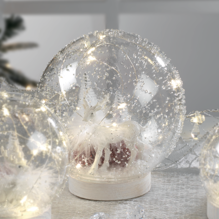 Sfera natalizia LED Mascagni Casa in vetro con decorazioni interne 15 cm