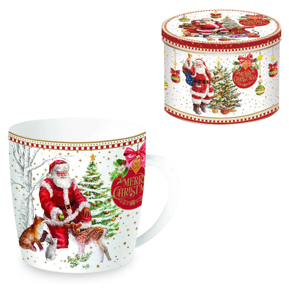 EASY LIFE Christmas Memories Tazza MUG 350ml con Scatola in Latta Babbo Natale Cervi