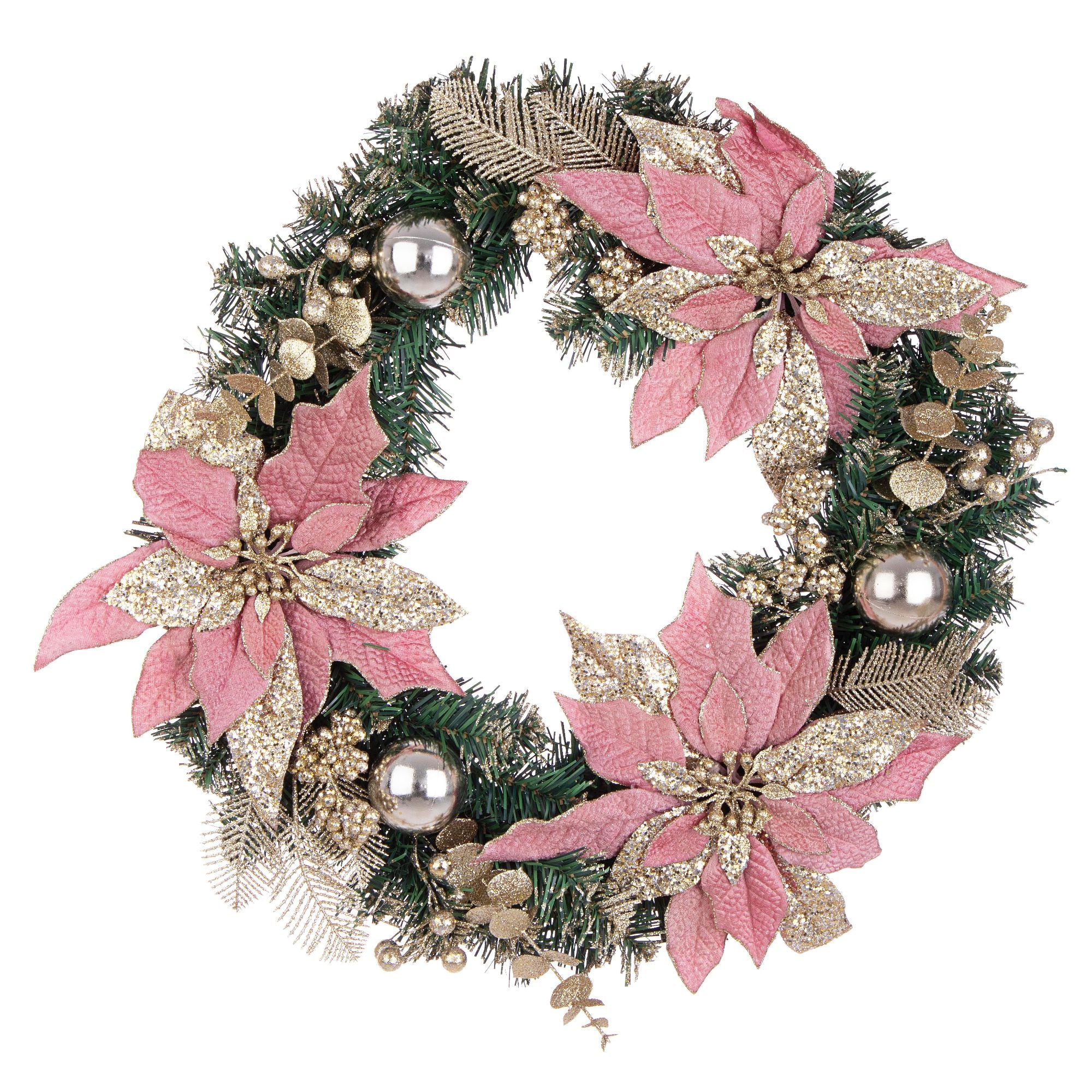BIZZOTTO - Ghirlanda di Natale Allyson Poinsettia Corona Rosa Oro cm 55 PVC