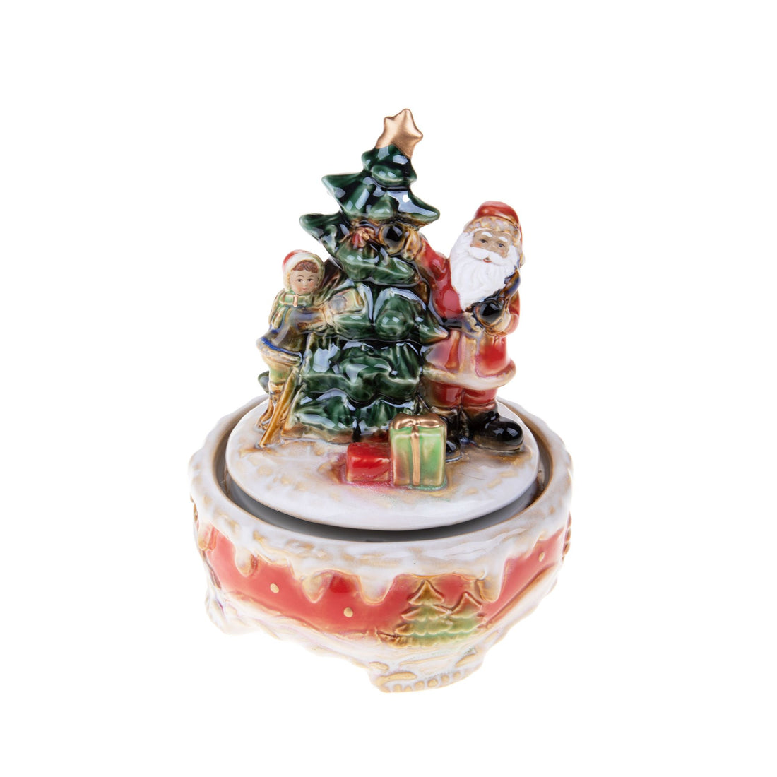 BIANCHI DINO - Babbo Natale c/ Albero Carillon Decorazione Natalizia 20 cm Porcellana