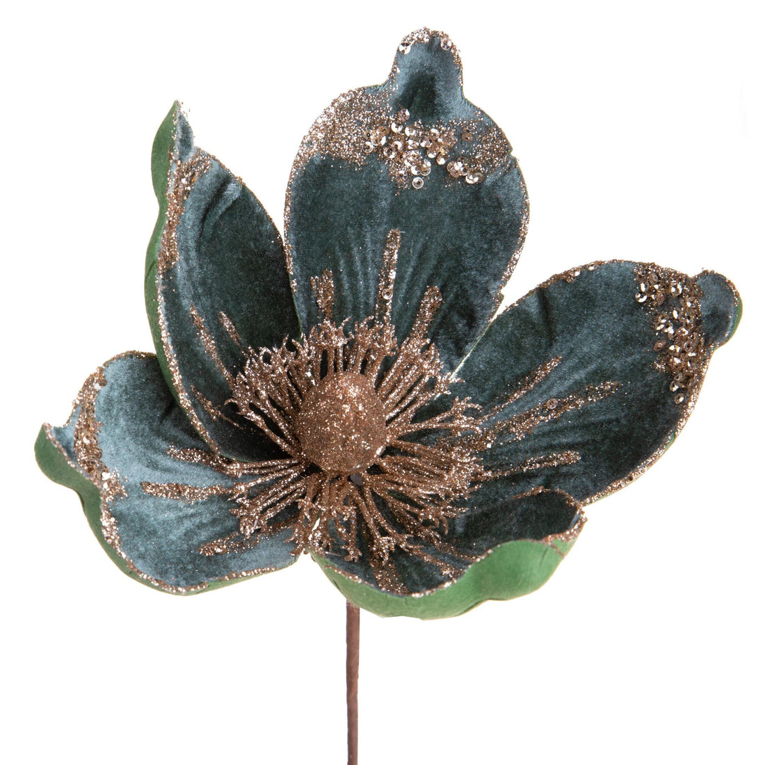 BIANCHI DINO - Decorazione Natalizia Fiore Pick Magnolia Verde 15 cm Sintetico