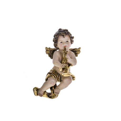 BIANCHI DINO - Cherubino Angelo c/ Tromba Decorazione Natalizia 14 cm Resina