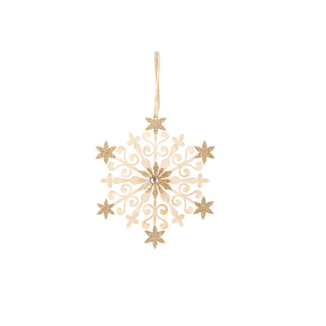 BIANCHI DINO -  Pendaglio Fiocco di Neve Addobbo Natalizio Panna Oro 14 cm Metallo