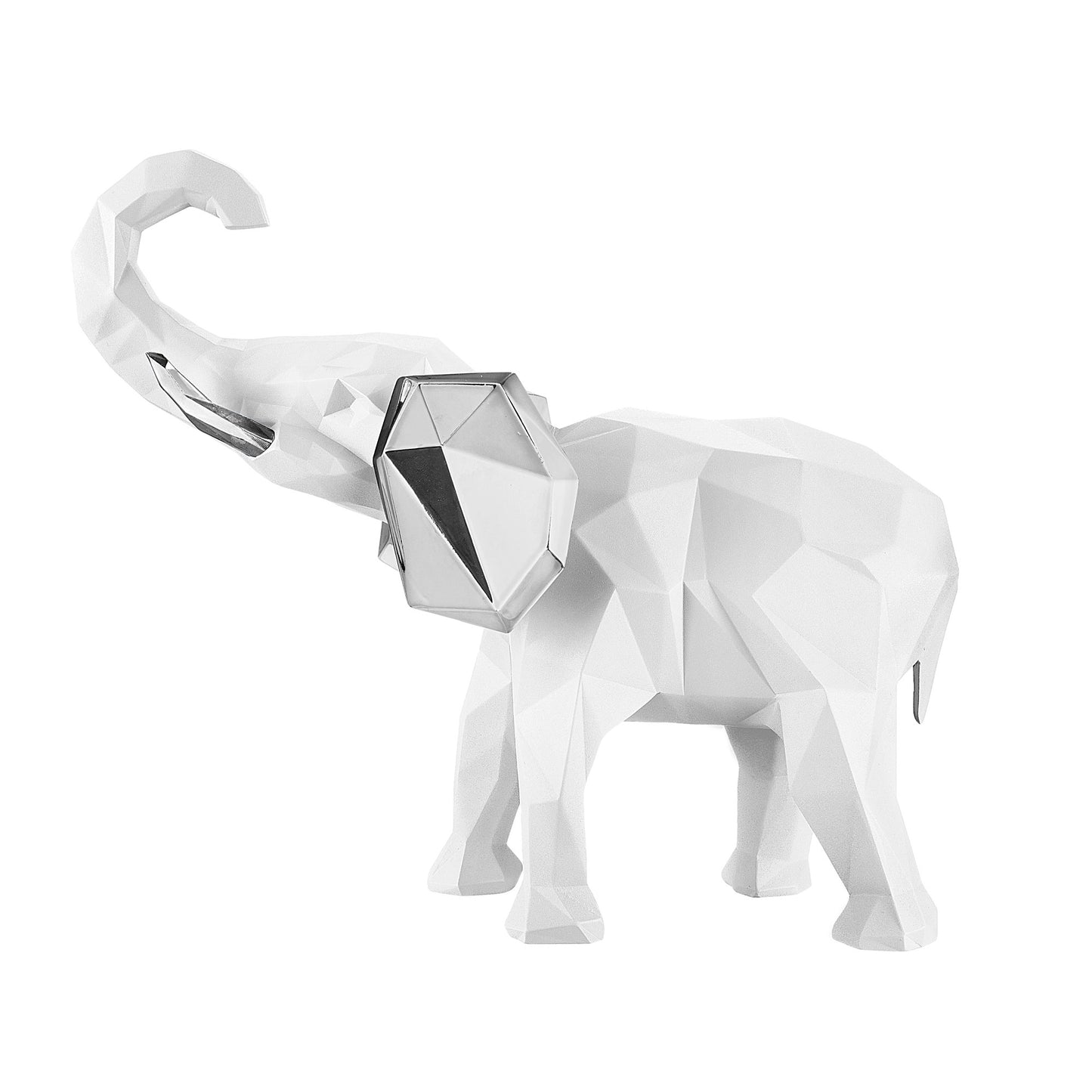 BONGELLI PREZIOSI Decorazione Elefante Stilizzato 17x14cm Marmorino Bianco Argento
