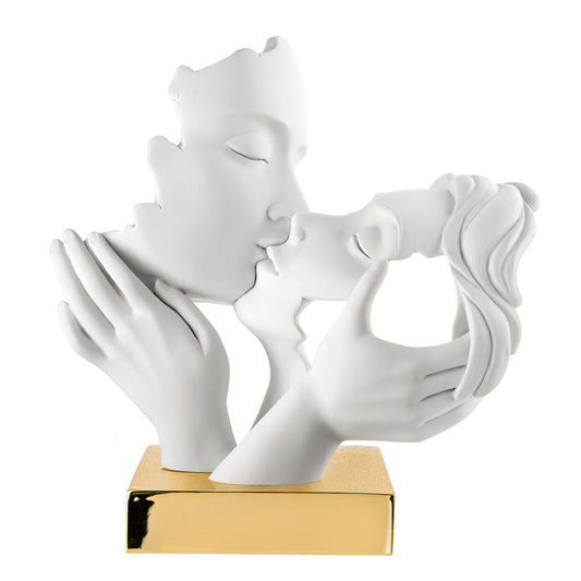 BONGELLI PREZIOSI - Statua Figura Moderna Coppia Face Bianco Oro 25x23cm Marmorino