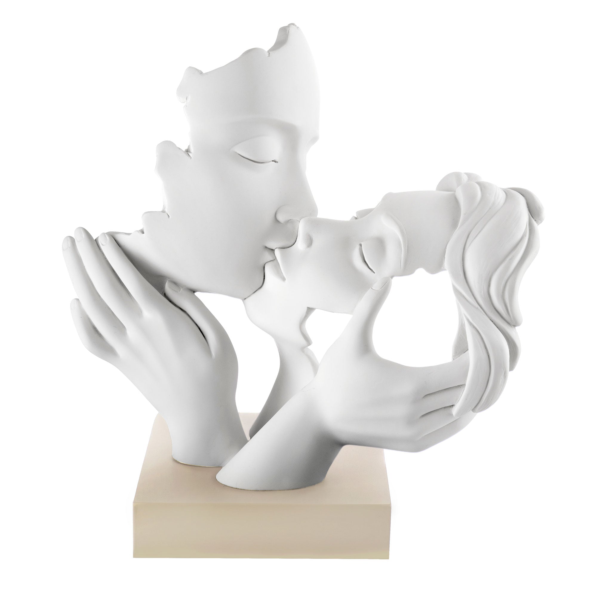 BONGELLI PREZIOSI - Statua Figura Moderna Coppia Face Bianco Nocciola 25x23cm Marmorino