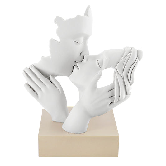 BONGELLI PREZIOSI - Statua Figura Moderna Coppia Face Bianco Nocciola 14x11cm Marmorino