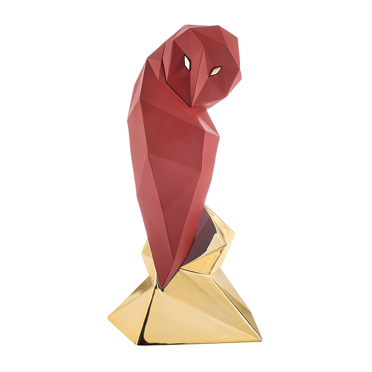 BONGELLI PREZIOSI Statua Figura Gufo Stilizzato Rosso Oro 16cm Marmorino