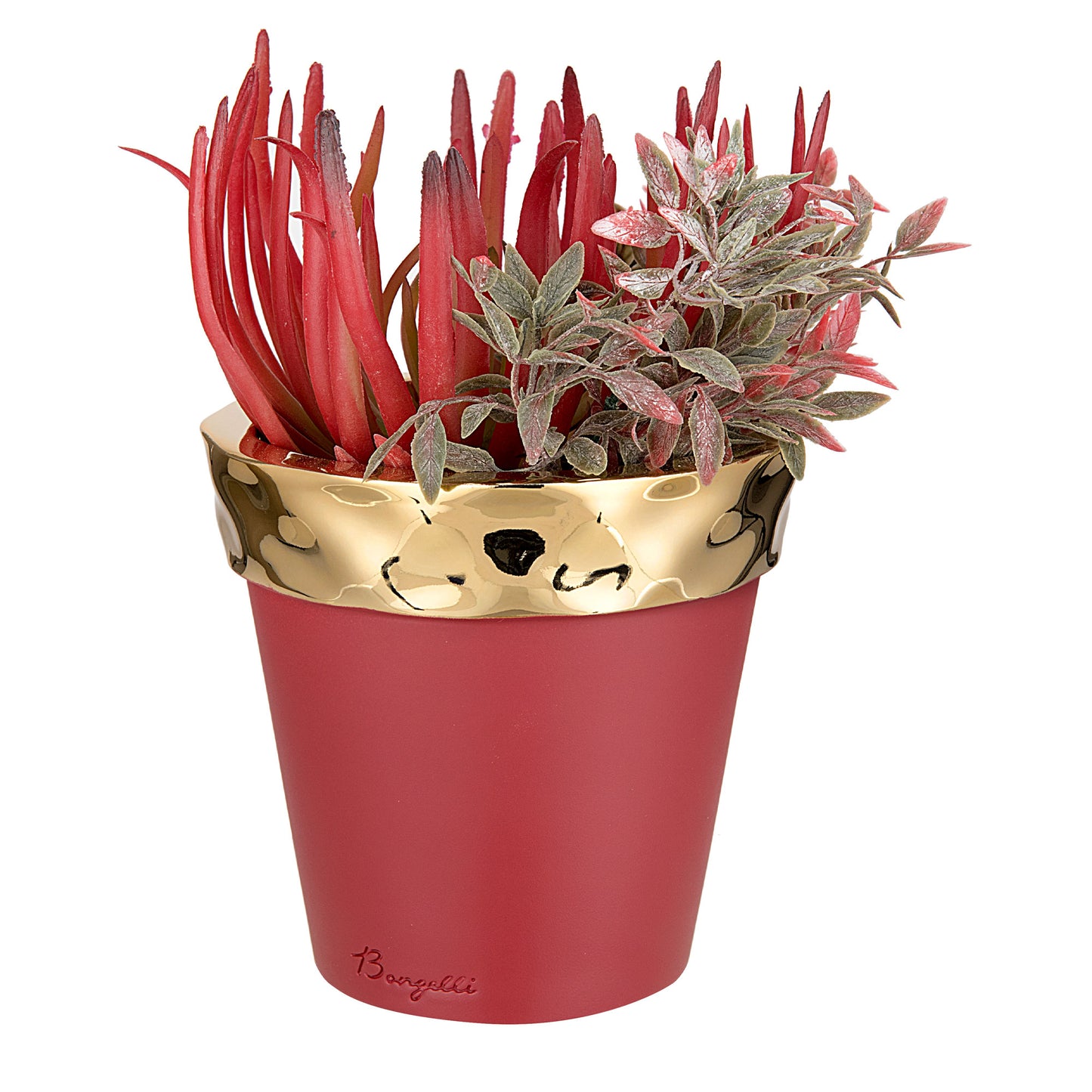 BONGELLI PREZIOSI Vaso Colorato in Marmorino Rosso e Oro 7,5cm Pianta Grassa Vera