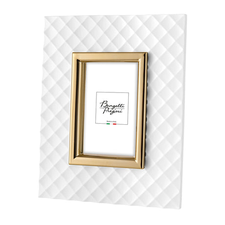 BONGELLI PREZIOSI Portafoto Moderno in Marmorino Bianco Oro 13x18cm