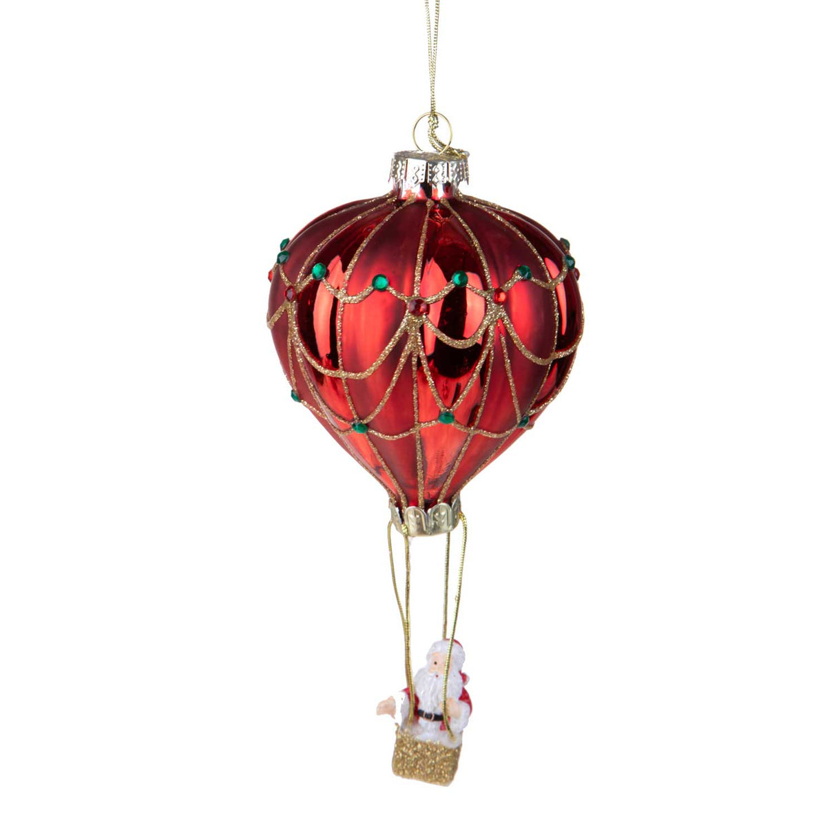BIANCHI DINO Decorazione Natalizia Babbo Natale su Mongolfiera 10cm Rosso Vetro